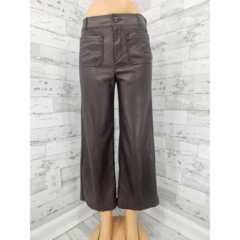 Loft The Palmer Wide Leg Faux Leather Pants Brown High Rise Patch Pocket Size 4